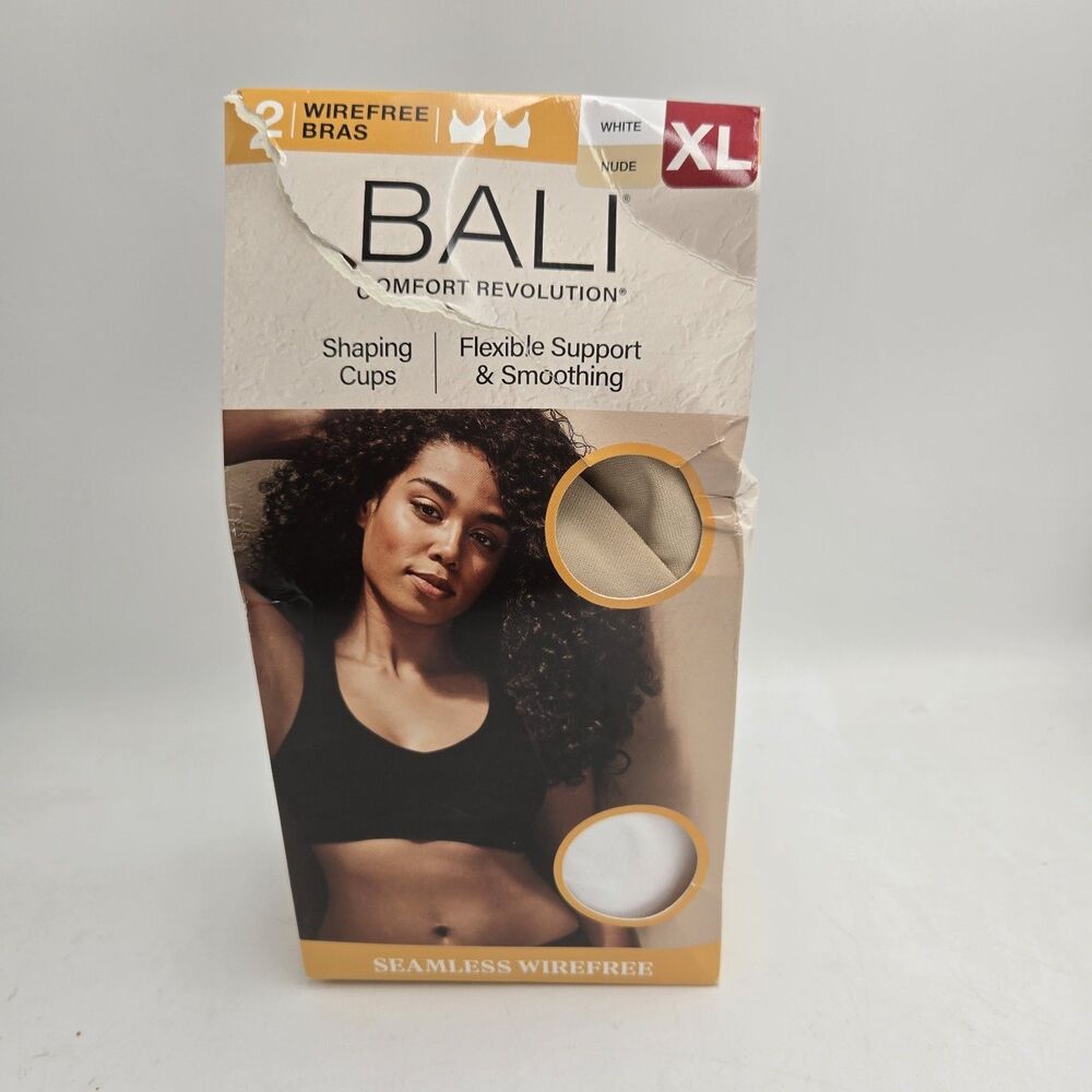 Bali Comfort Revolution 2 Pack Seamless Wirefree Bras White Nude XL DFSM88 New